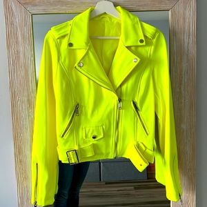 Neon green motor jacket.